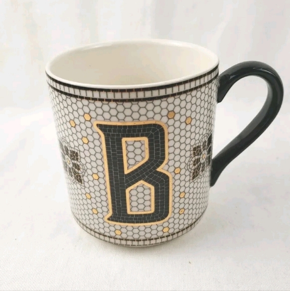 Anthropologie Other - Anthropologie Monogrammed Mug Initial "B" Gold Black Mosaic Tile Margot